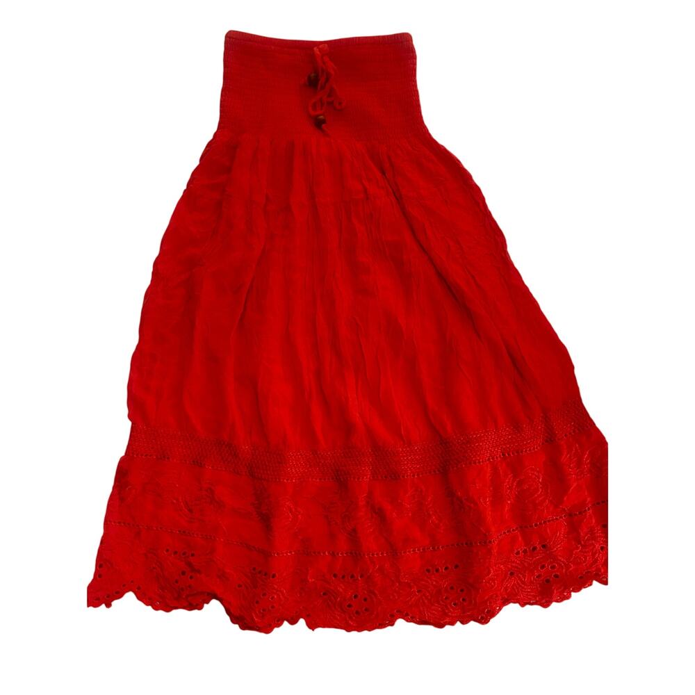 Venice Blue Coral Cotton Midi Skirt Smocked Waist Boho Beach Free Size